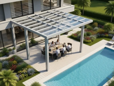 Large freestanding bioclimatic pergola by a swimming pool 8ce72