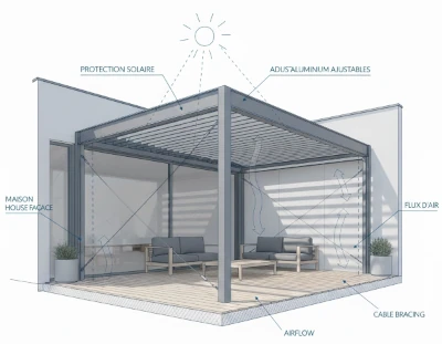 Technical diagram of bioclimatic pergola cross section view 28963