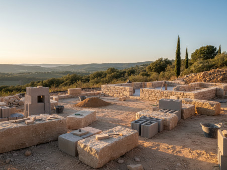 Chantier de construction dans le Var avec vue sur la méditerranée