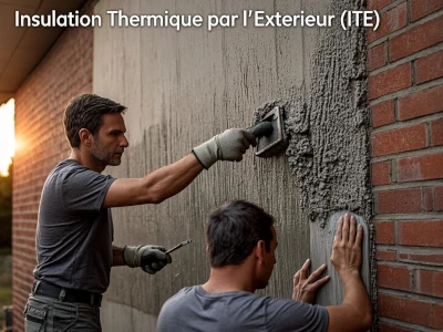 Isolation extérieure panneaux polystyrène collés mur maison Fréjus