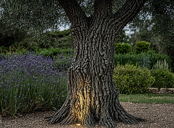 Mise en lumière olivier jardin méditerranéen Fréjus projecteur led paysagier