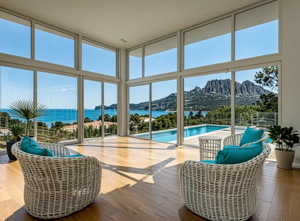 Rénovation véranda Saint Aygulf architecture moderne parquet