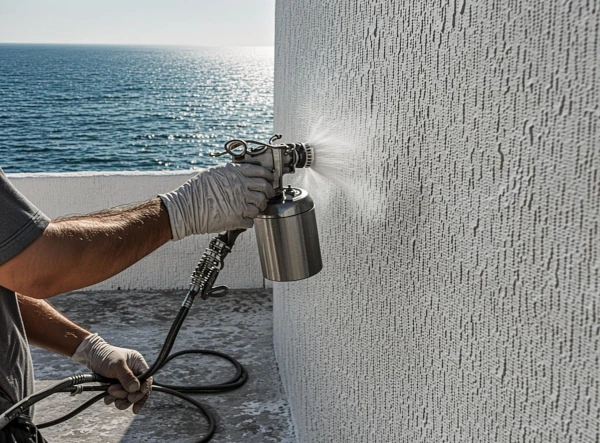 Application d'hydrofuge sur une facade isolée à Fréjus après les travaux