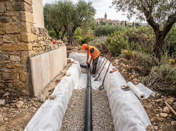 Étapes techniques de pose d'un drainage périphérique autour d'une maison à Fréjus dans le Var