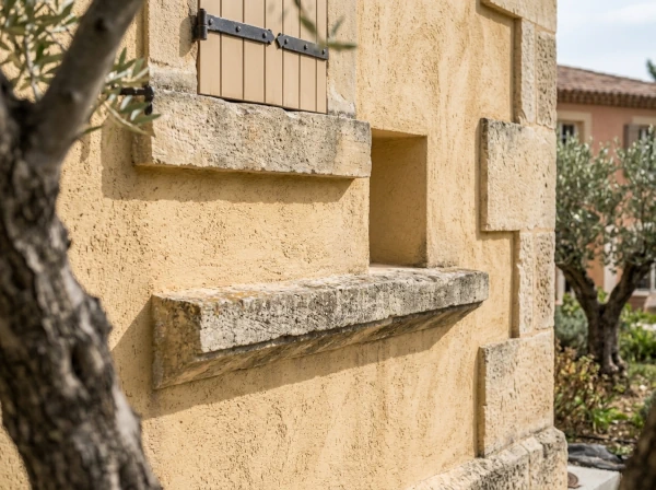 Appui de fenêtre en pierre et linteau en maçonnerie sur une façade à Fréjus, contrôle avant l'hiver
