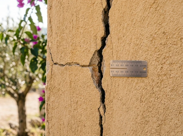 Fissure verticale sur une façade en maçonnerie à Fréjus, diagnostic avant l'hiver