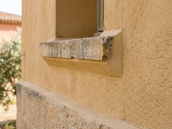 Détail d'un solin en pied de façade et autour d'une fenêtre sur une maison à Fréjus, contrôle avant l'hiver