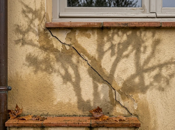 Fissure en façade d'une maison à Fréjus après un épisode de fortes pluies