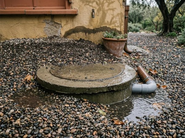 Regard d'eaux pluviales qui déborde après la pluie à Fréjus