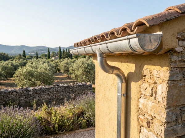 Gouttière en zinc naturel posée sur une maison ancienne à Fréjus