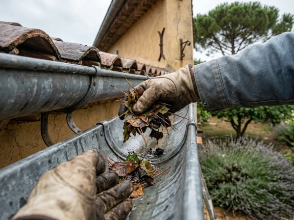 Nettoyage d'une gouttière avant les pluies à Fréjus dans le Var