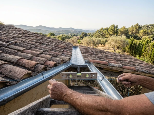Réglage de la pente d'une gouttière avant pose à Fréjus dans le Var