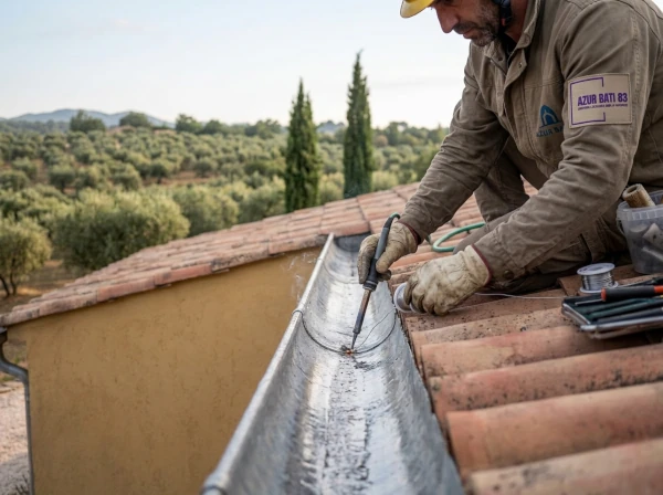 Réparation d'une fuite de gouttière en zinc sur une maison à Fréjus