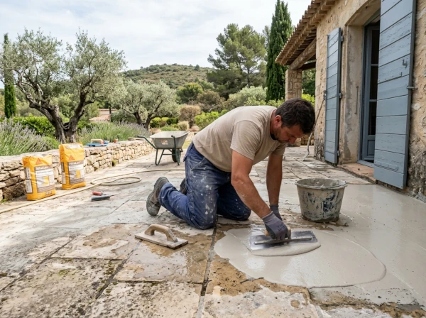 Ragréage pour corriger la pente d'une terrasse à Fréjus dans le Var