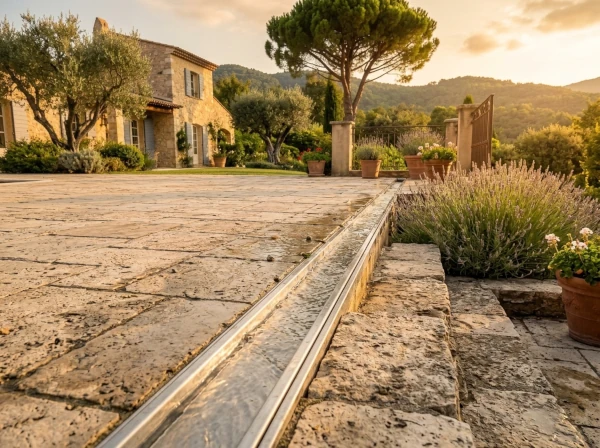 Solution intermédiaire caniveau pour terrasse qui retient l'eau à Fréjus