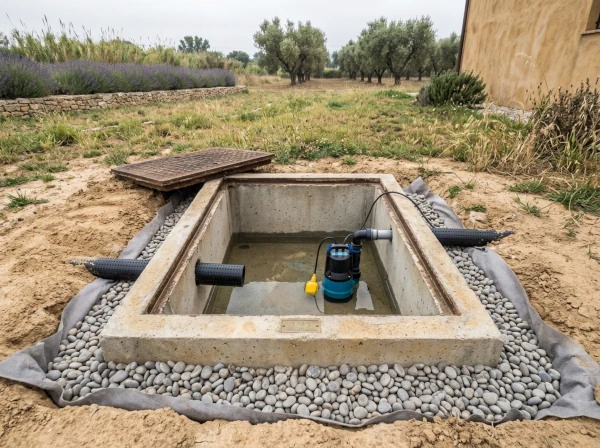 Regard de drainage avec pompe de relevage pour nappe haute près de Fréjus dans le Var