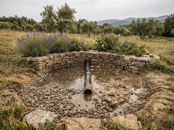 Erreur de drainage sans exutoire avec eau stagnante dans une tranchée à Fréjus